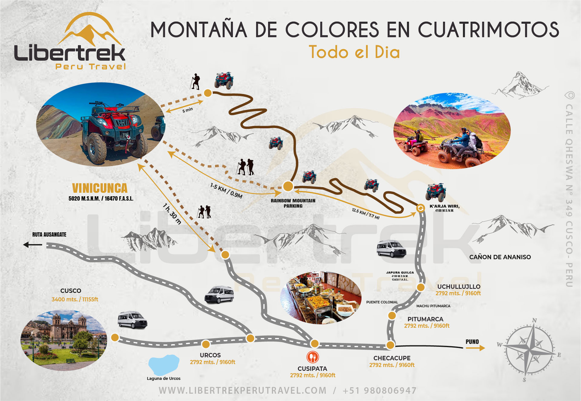 Mapa CUATRIMOTOS EN LA MONTAÑA ARCOIRIS Disfruta de una emocionante aventura en cuatrimoto hacia la Montaña de 7 Colores en un tour de un día completo.